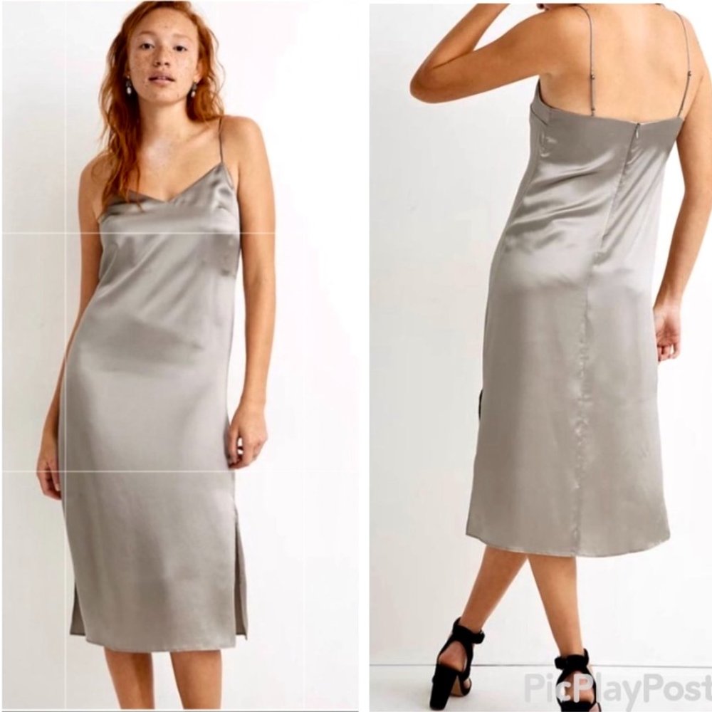 Madewell Silk Eva Slip Dress in Silver